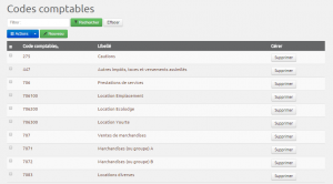 Gestion des codes comptables
